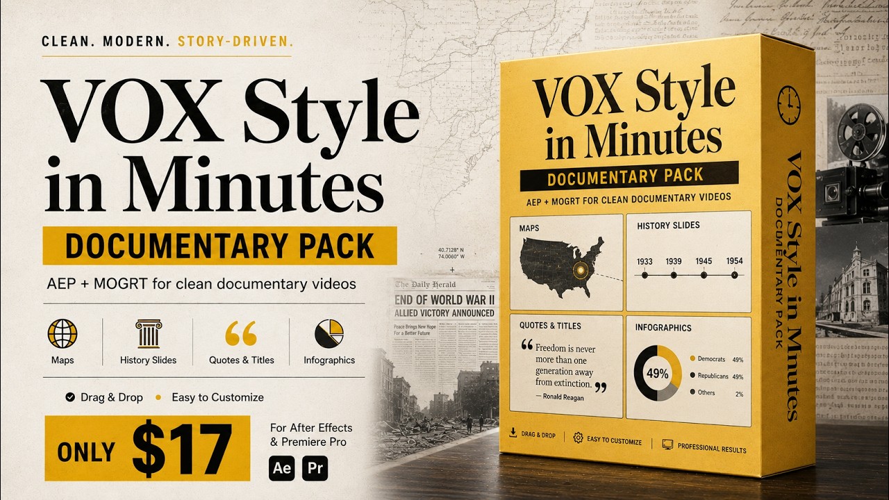 Create Vox-Style Documentaries in Minutes — After Effects + MOGRT Pack