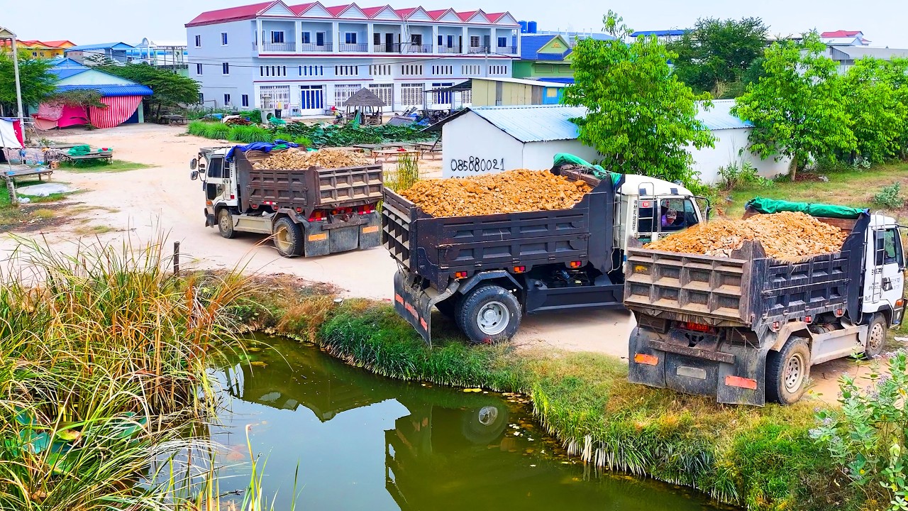 Incredible Landfill Full Project Build Factory ! Dump Truck Transport soil , Bulldozer push stone