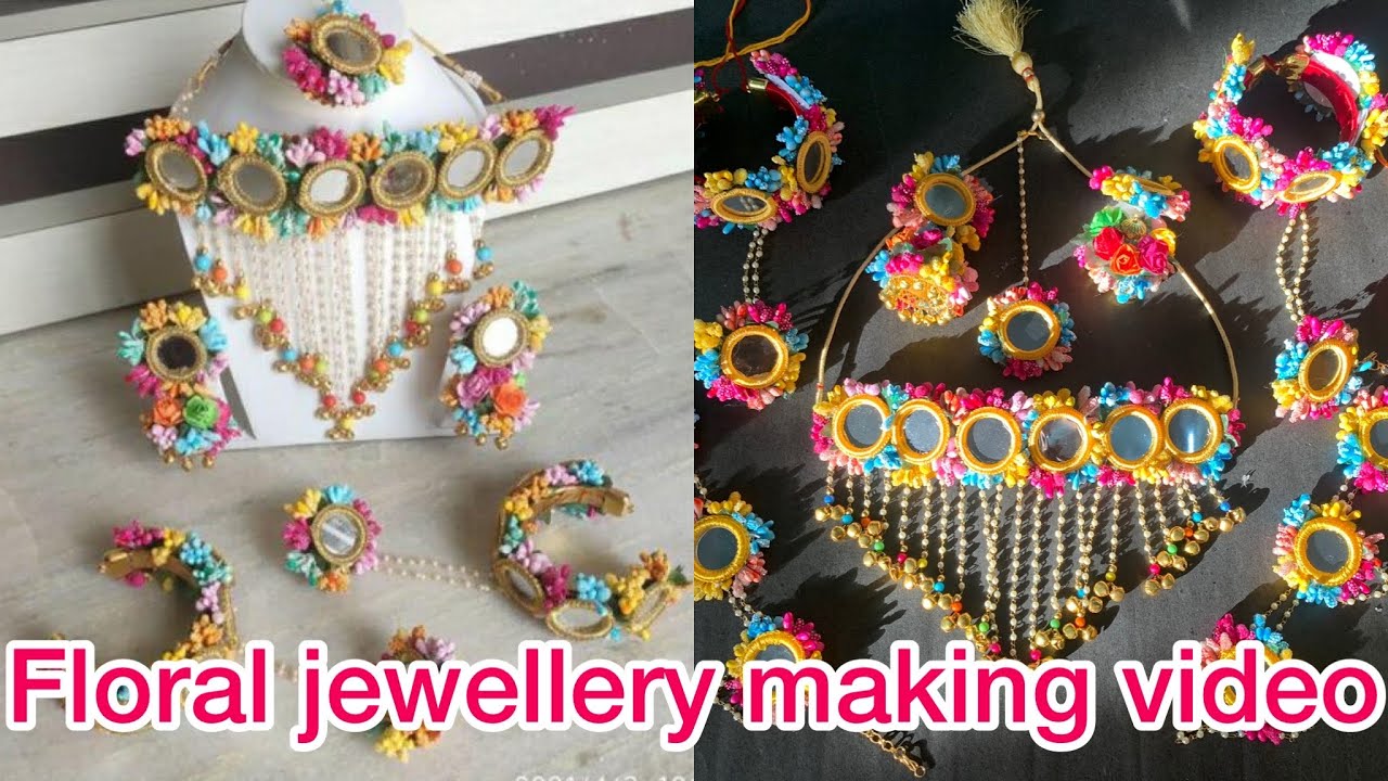 Haldi Jewellery Making At Home| Flower Jewellery Making | Mirror Jewellery Making