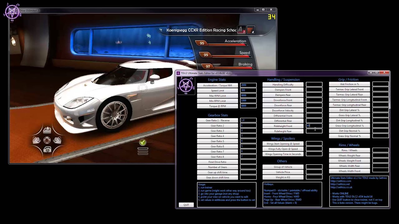 Test Drive Unlimited 2 (TDU2) - Ultimate Stats Editor v1.1 Update
