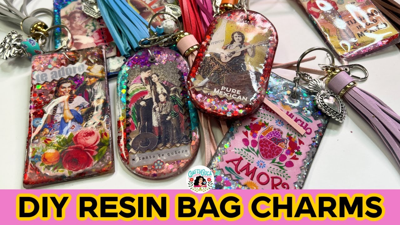 Sparkly holographic resin bag charms: easy tutorial