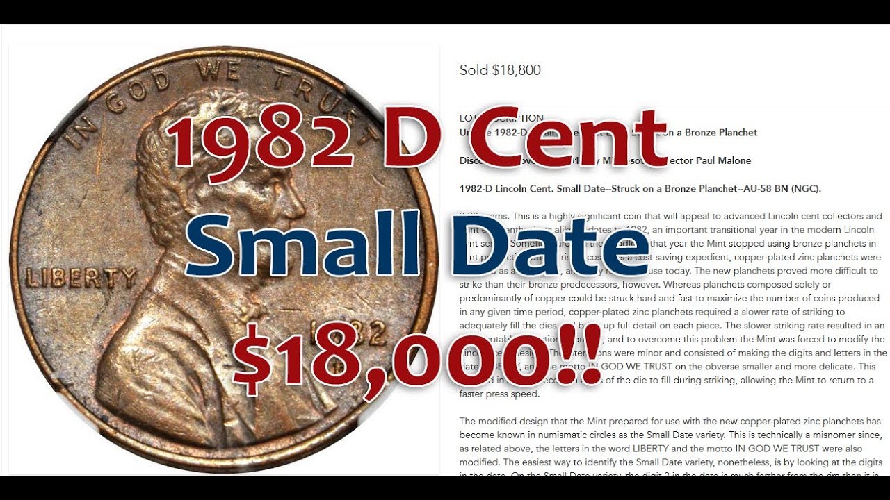 1982 D Lincoln Cent $18,000!! Small Date Only