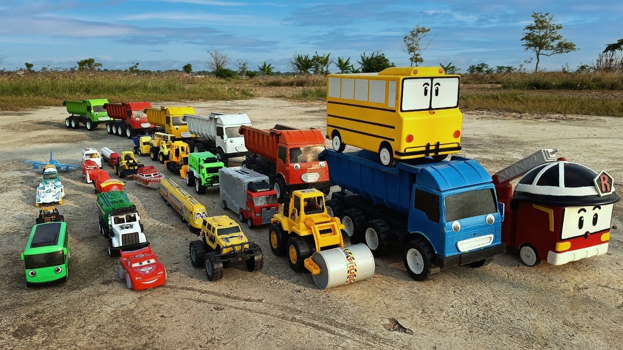 🚒 MANTUL!! Truk Tronton Panjang Bongkar Mainan Mobil Mobilan Truk Pasir Mobil Polisi Crane Loader 🚛