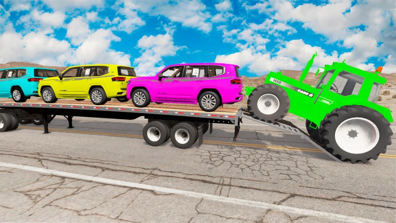 Flatbed Truck Mcqueen | Transportation with Truck - Pothole vs Car #5 - BeamNG.Drive