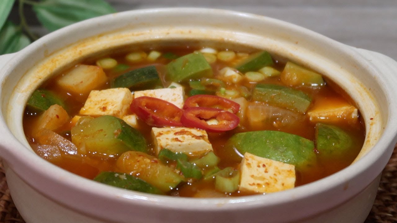 Korean gochujang stew with Korean zucchini (hobak)