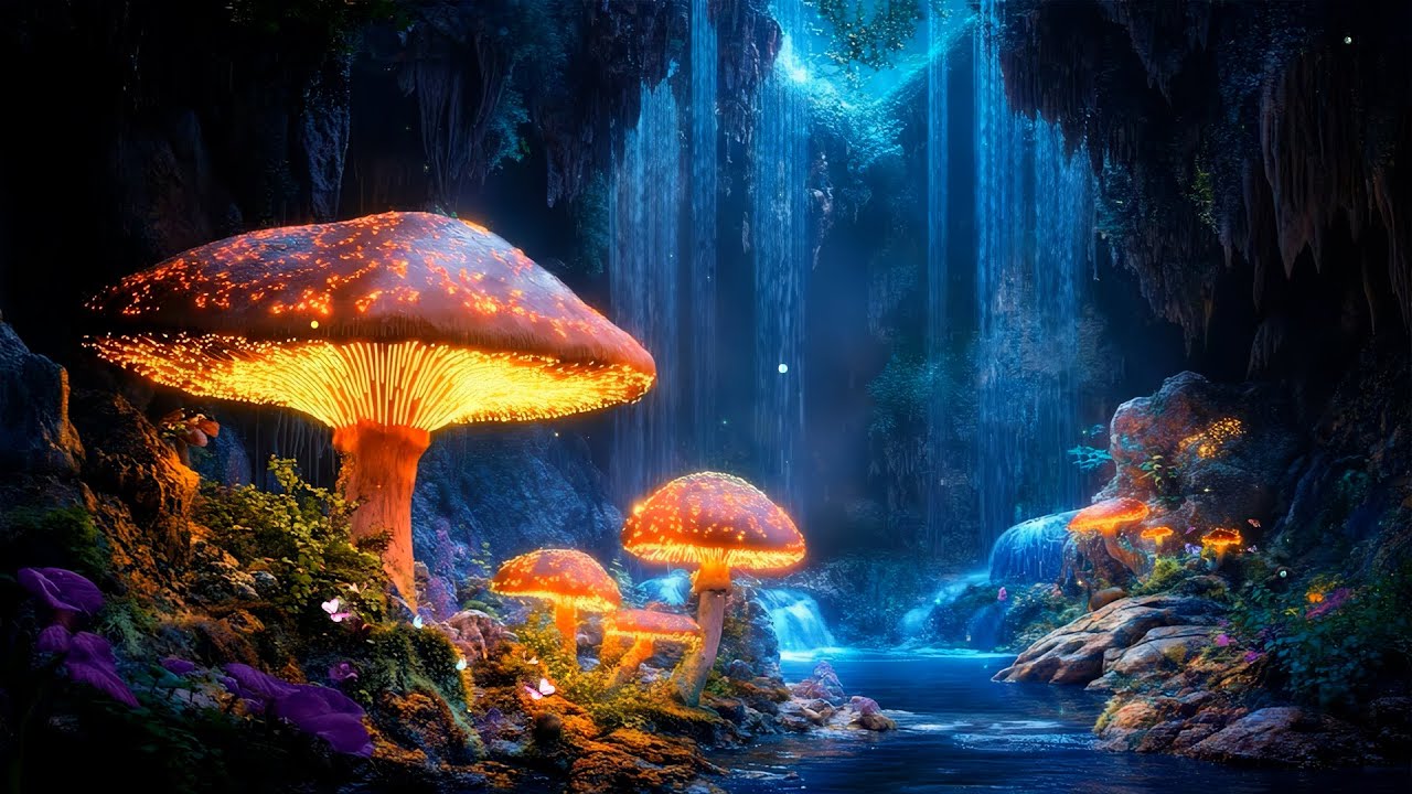 Luminescent Mushroom Cave Haven: Tranquil Night Forest Symphony for Deep Calming & Melatonin Release