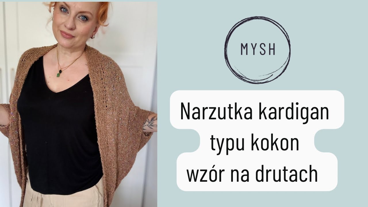Narzutka kokon kardigan z cekinami - wzór tutorial na drutach