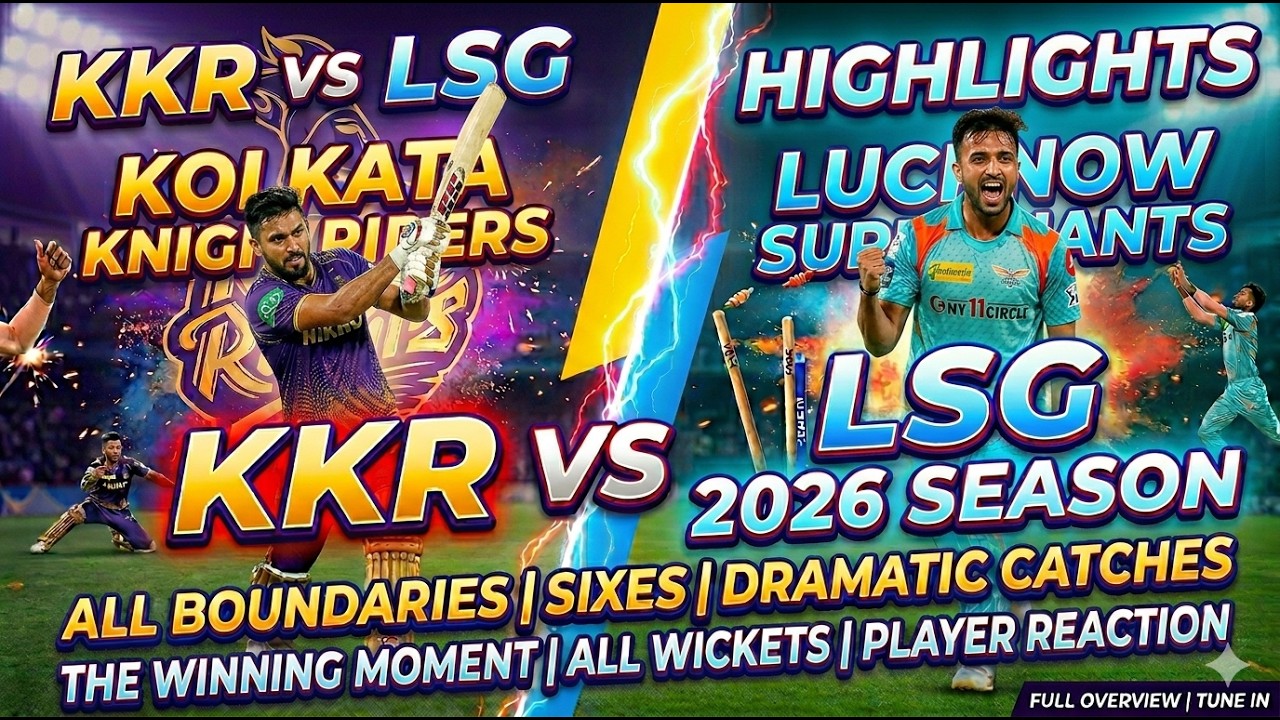 KKR против LSG 🔥 Захватывающий матч в последнем овере! Полные обзоры 2026 | Все шестерки, калитки...