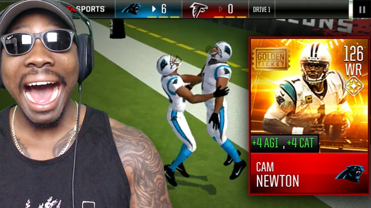 126 OVR GOLDEN TICKET CAM NEWTON AT WIDE RECEIVER! Madden Mobile 18 Gameplay Pack Opening Ep. 57