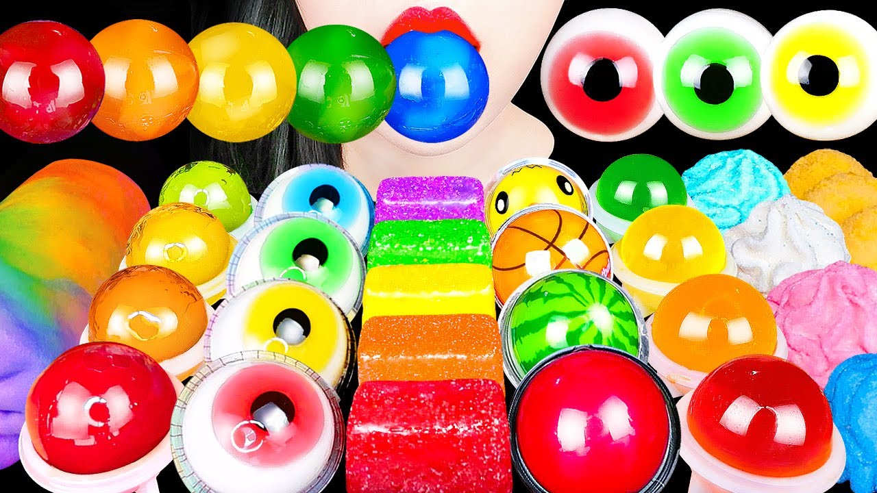 ASMR RAINBOW DESSERTS SNACK JELLY 무지개 먹는 수건, 갤럭시 캔디, 눈알젤리, 사각 코하쿠토 레인보우 디저트 먹방 EATING SOUNDS MUKBANG