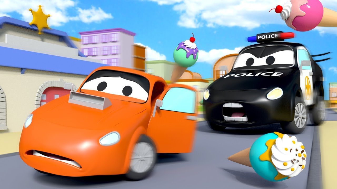 Carro de polícia para crianças - O ladrão de sorvete - Cidade do Carro! Desenho animado de carros