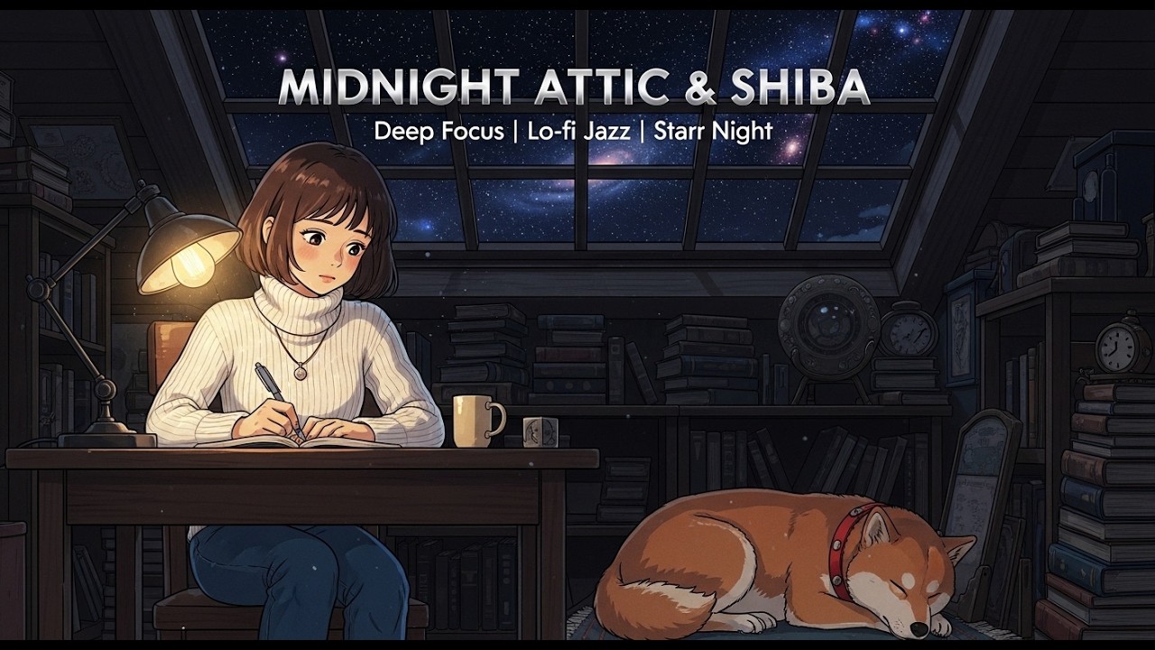 作業用BGM】星降る夜の屋根裏部屋と柴犬。深く集中できるLo-fi Jazz | MIDNIGHT ATTIC & SHIBA