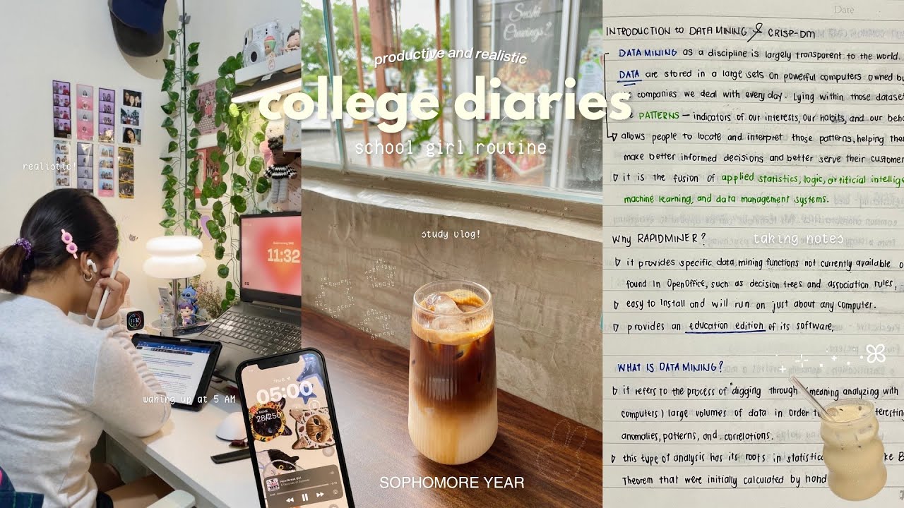 COLLEGE school girl vlog👩🏻‍💻📔 waking up at 5AM, productive routines, realistic week, taking notes📝☕️