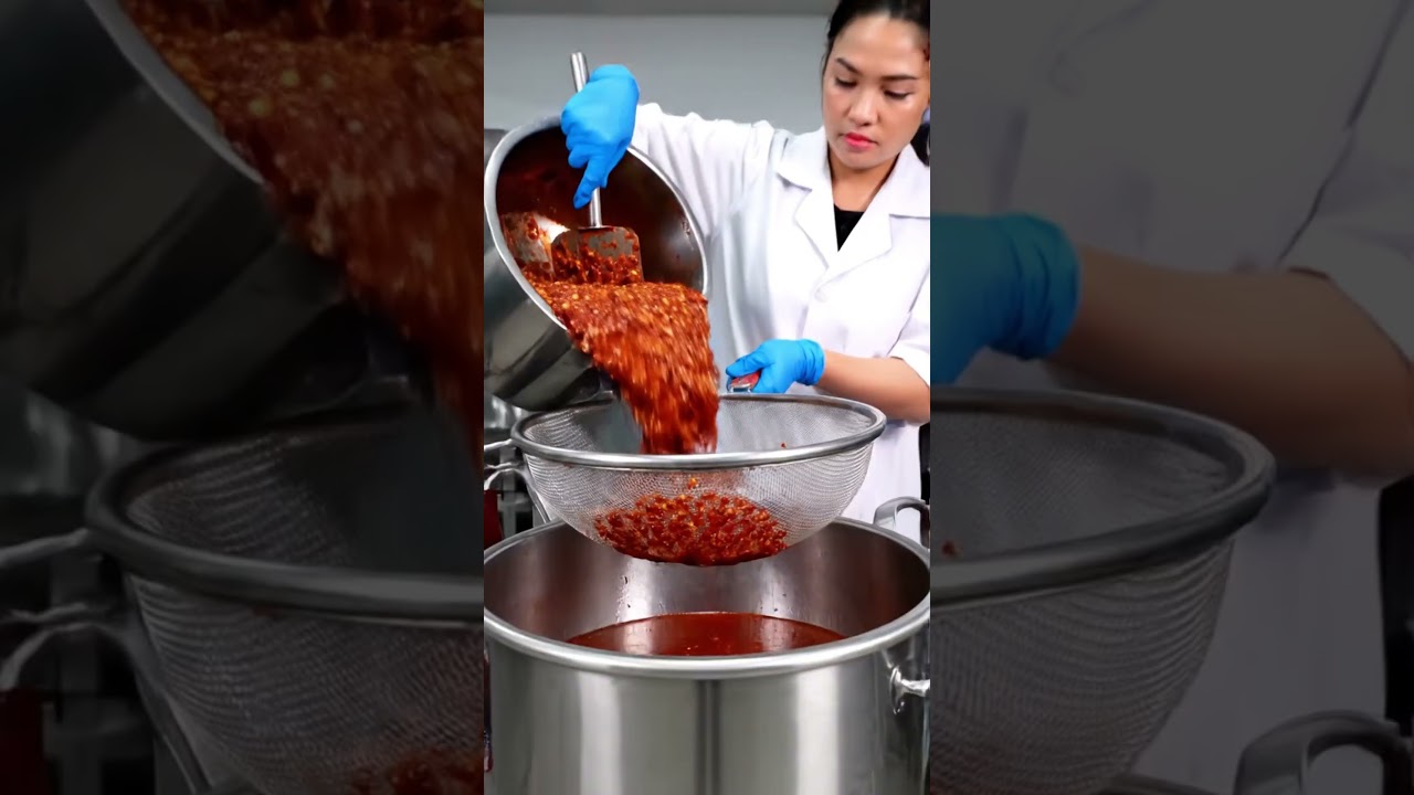 Inside a Modern Chili Factory,How Fresh Peppers Turn Into Hot Chili Sauce (short Process)#howitsmade