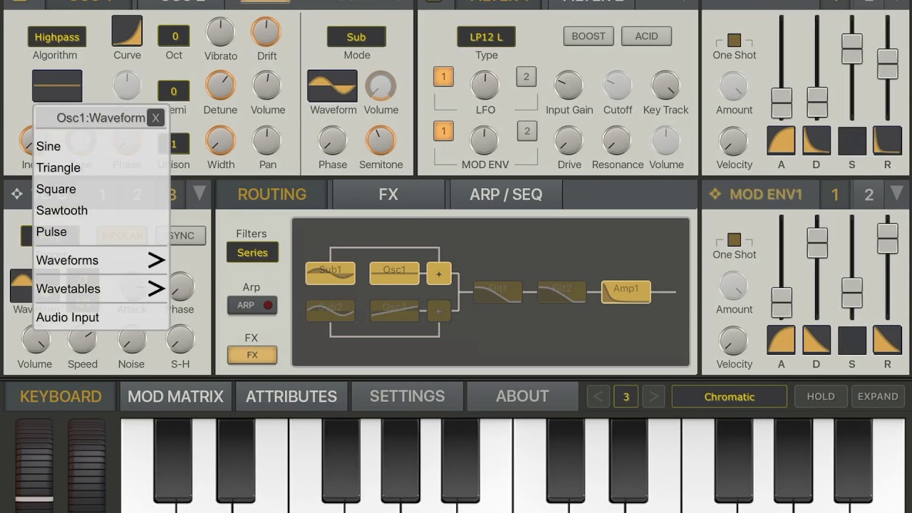 Oscillators in SynthMaster One iOS