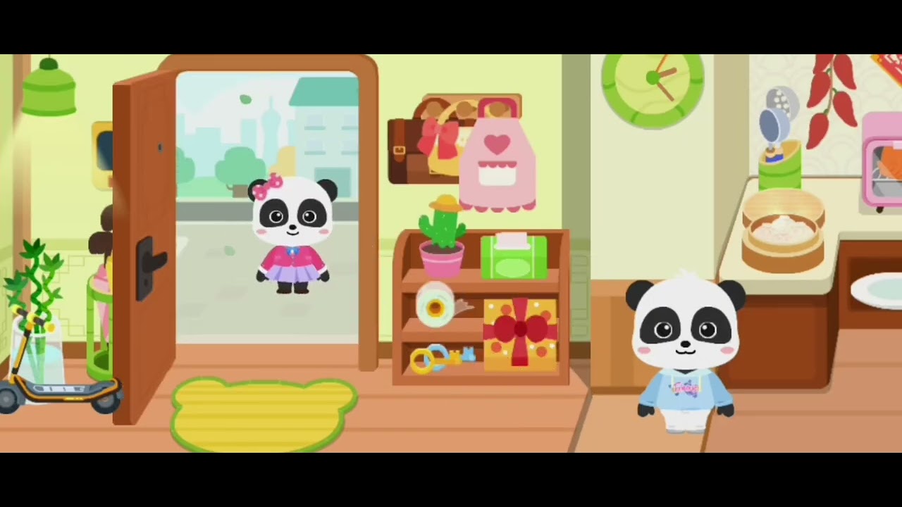 Keluarga bayi panda miau miau dan bubu terlambat ke sekolah