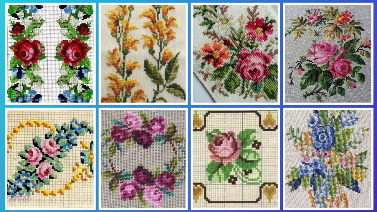 Floral cross stitch Hand embroidery  thick cotton / Beautifull Hand cross stitch