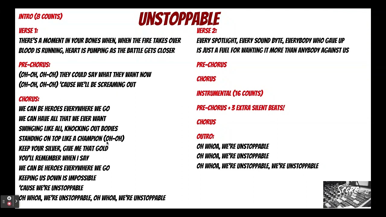 Unstoppable Practice Track with Lyrics