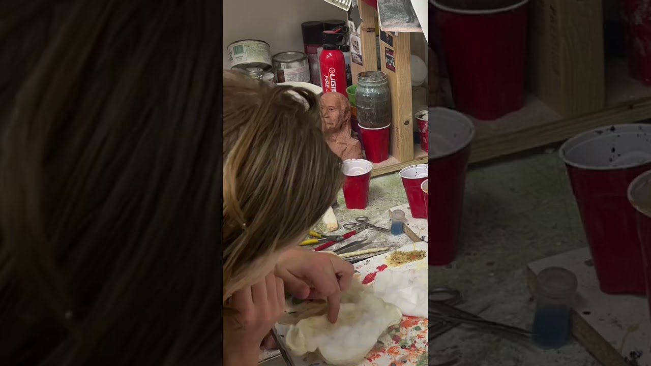 sculpting with latex on a new puppet for time police 