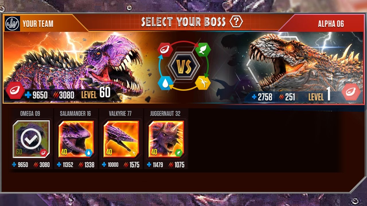 OMEGA 09 VS ALPHA 06 - BOSS FIGHT | Jurassic World The Game