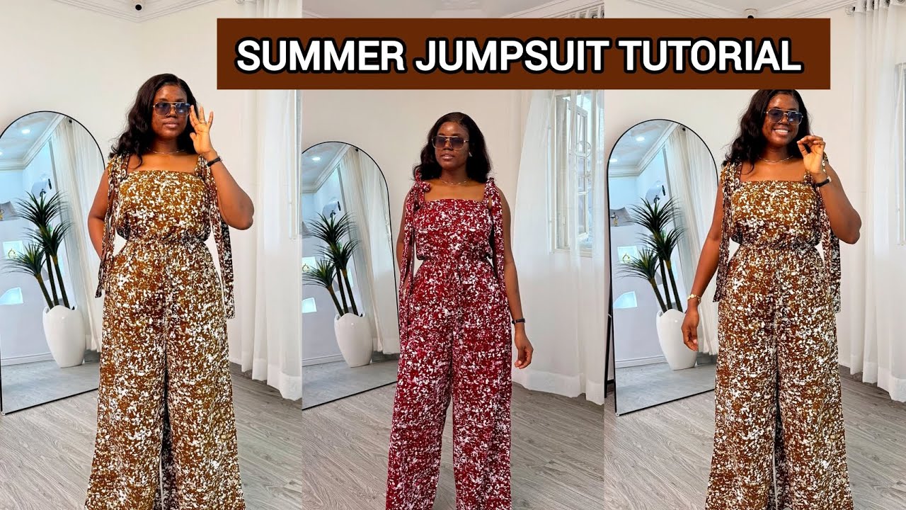 How to Cut And Sew SUMMER JUMPSUIT with Elastic top, Drawstring Waist and side Pockets #jumpsuit