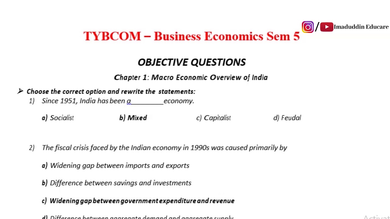 MCQ Questions | TYBCOM Business Economics sem 5 | Mumbai University