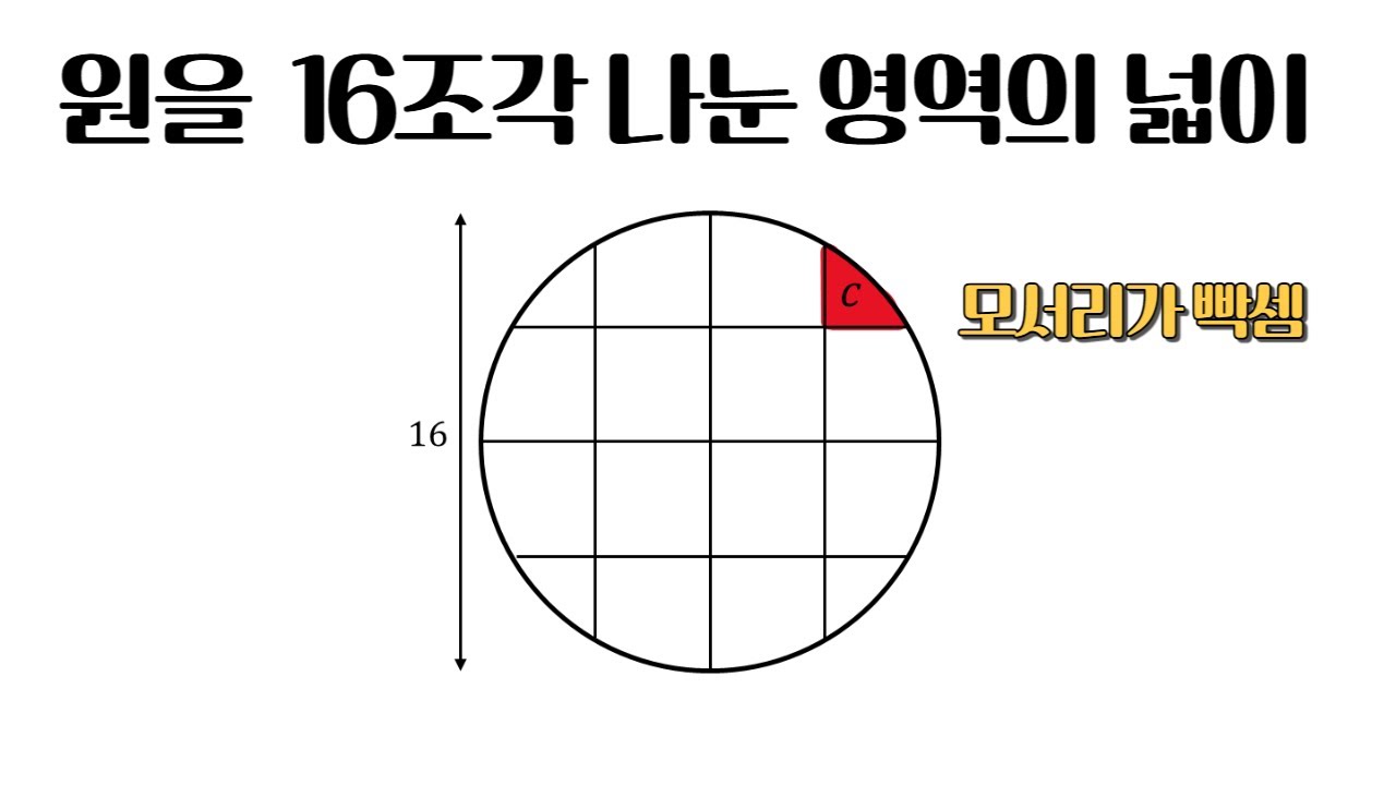 원을 16조각 나눈 영역의 넓이? 가운데는 쉬운데, 모서리가 빡셈