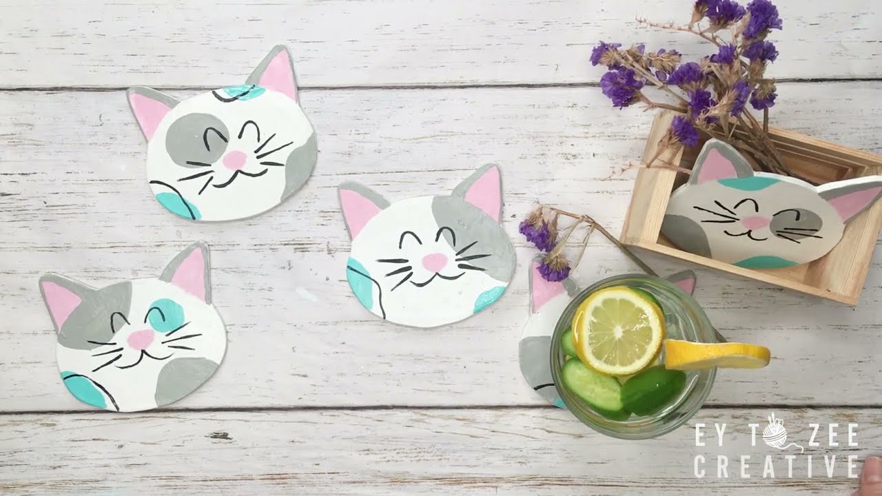 Cute Cat Coaster Made Out of Air-Dry Clay | Ey to Zee  Creative