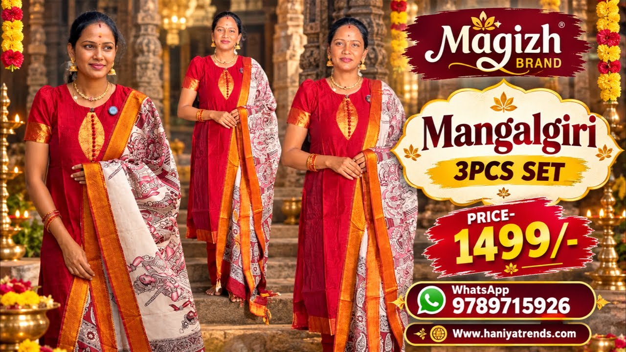 🥳70k special jewelley offer /Mangalgiri silk & Handloom south cotton 3 pcs sets on sale