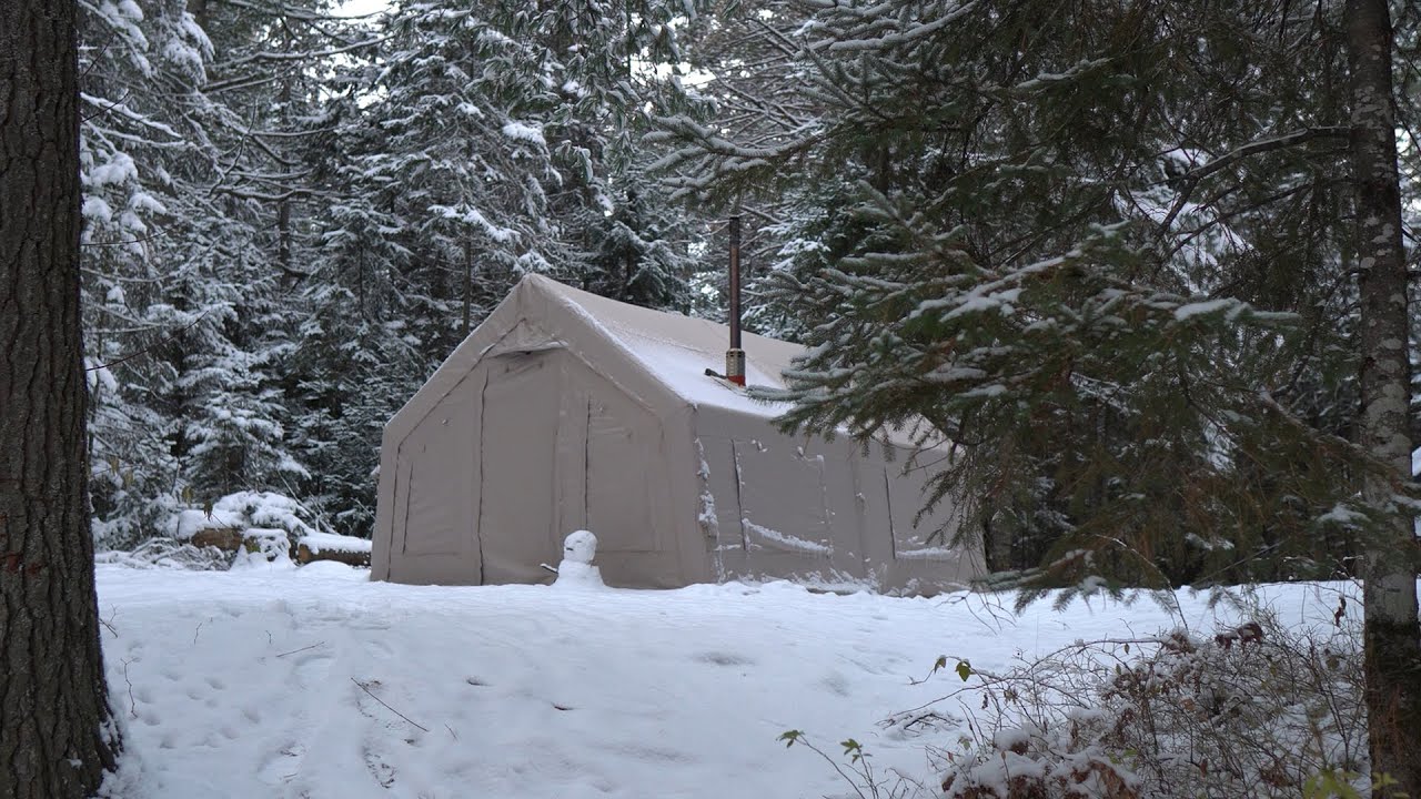 3 Days Camping in Snow Storm with Hot Tent 
