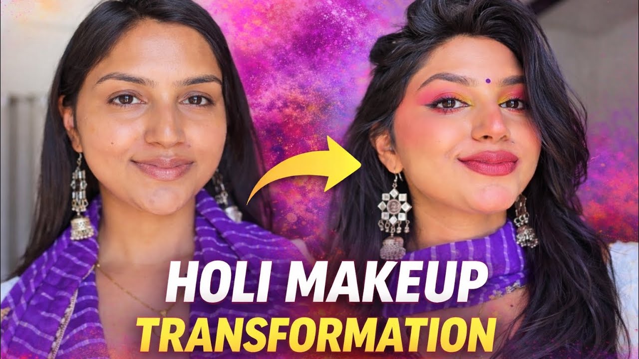 Holi Mein Makeup Kaise Kare? 💦 Waterproof + Sweatproof Full Glam✨ #holimakeuplook #makeuptutorial 
