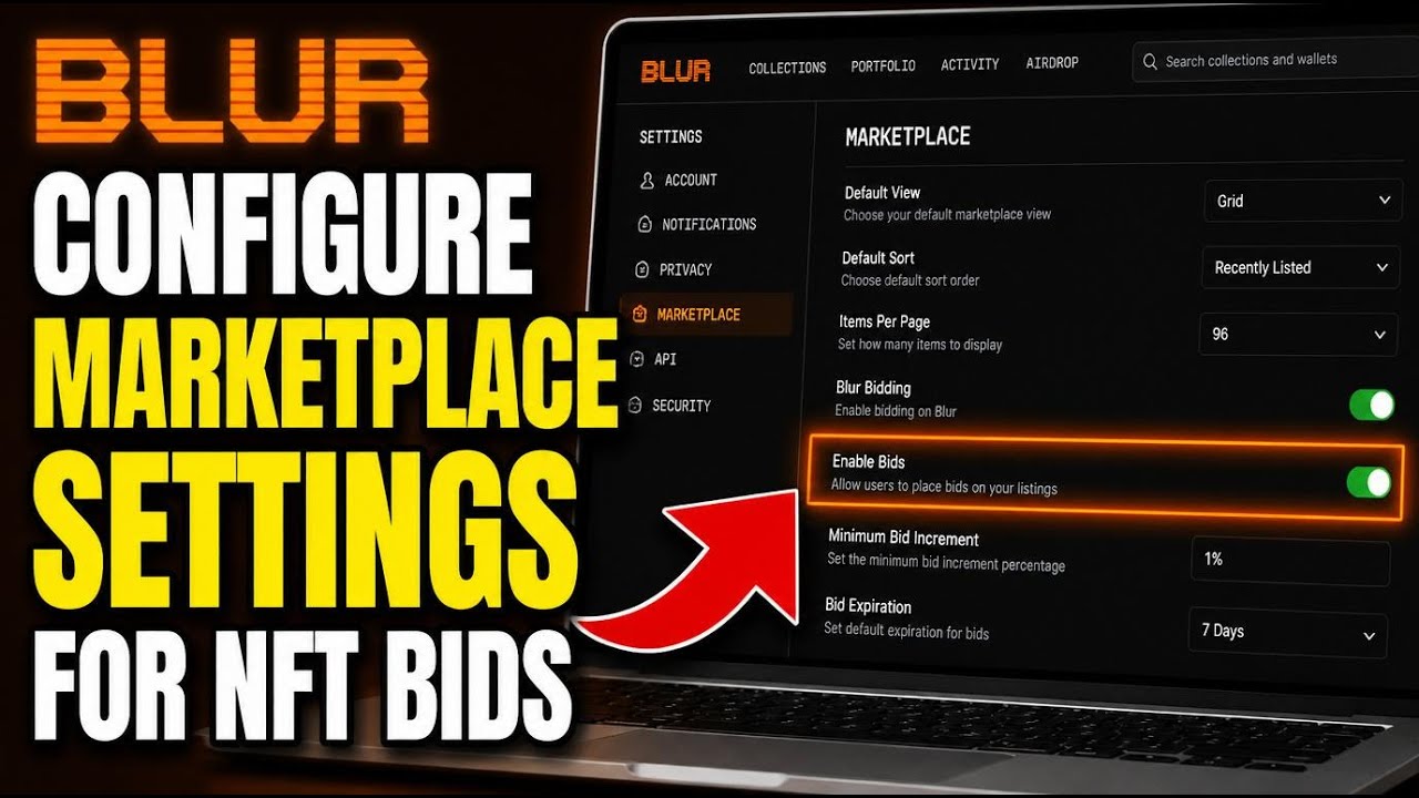 How to configure Blur marketplace settings for NFT bids - Quick Tutorial