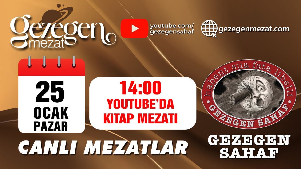 25 Ocak 2026 Pazar GEZEGEN SAHAF kanalı canlı yayında Kitap Müzayedesi