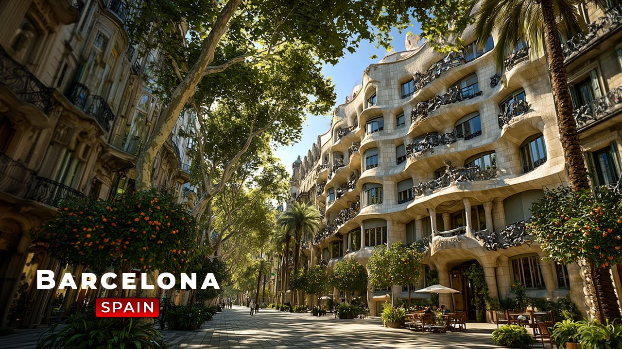 Sunny Walk in Barcelona 🇪🇸 | Gaudi Houses ➝ Gothic Quarter ➝ La Rambla ➝ La Boqueria | 4K Walking