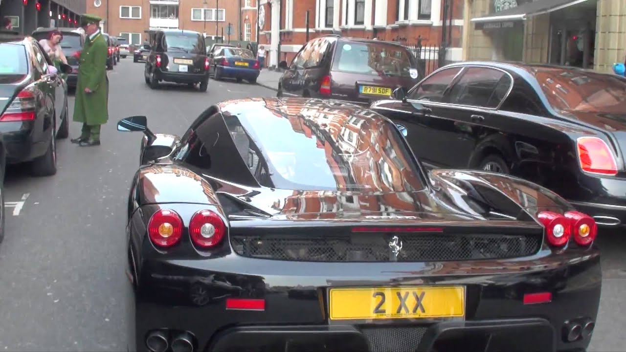 Chasing a Ferrari Enzo in Knightsbridge, London - Revving, Driving, Accelerating