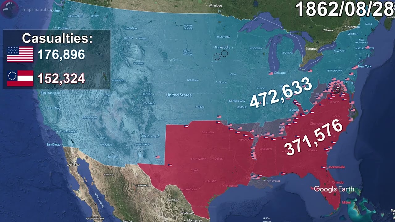 The American Civil War Every Day using Google Earth