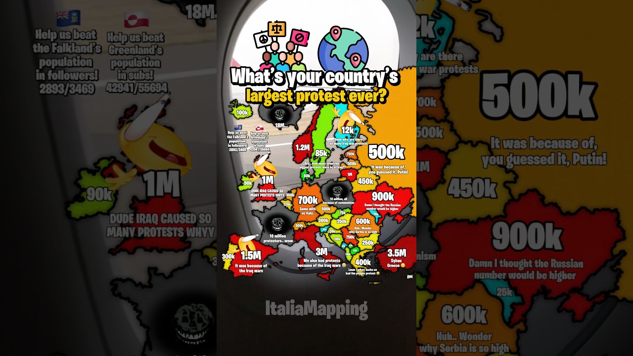 What&rsquo;s your country&rsquo;s largest ever protest? | ItaliaMapping #fypシ゚viral #mapping #geography #map