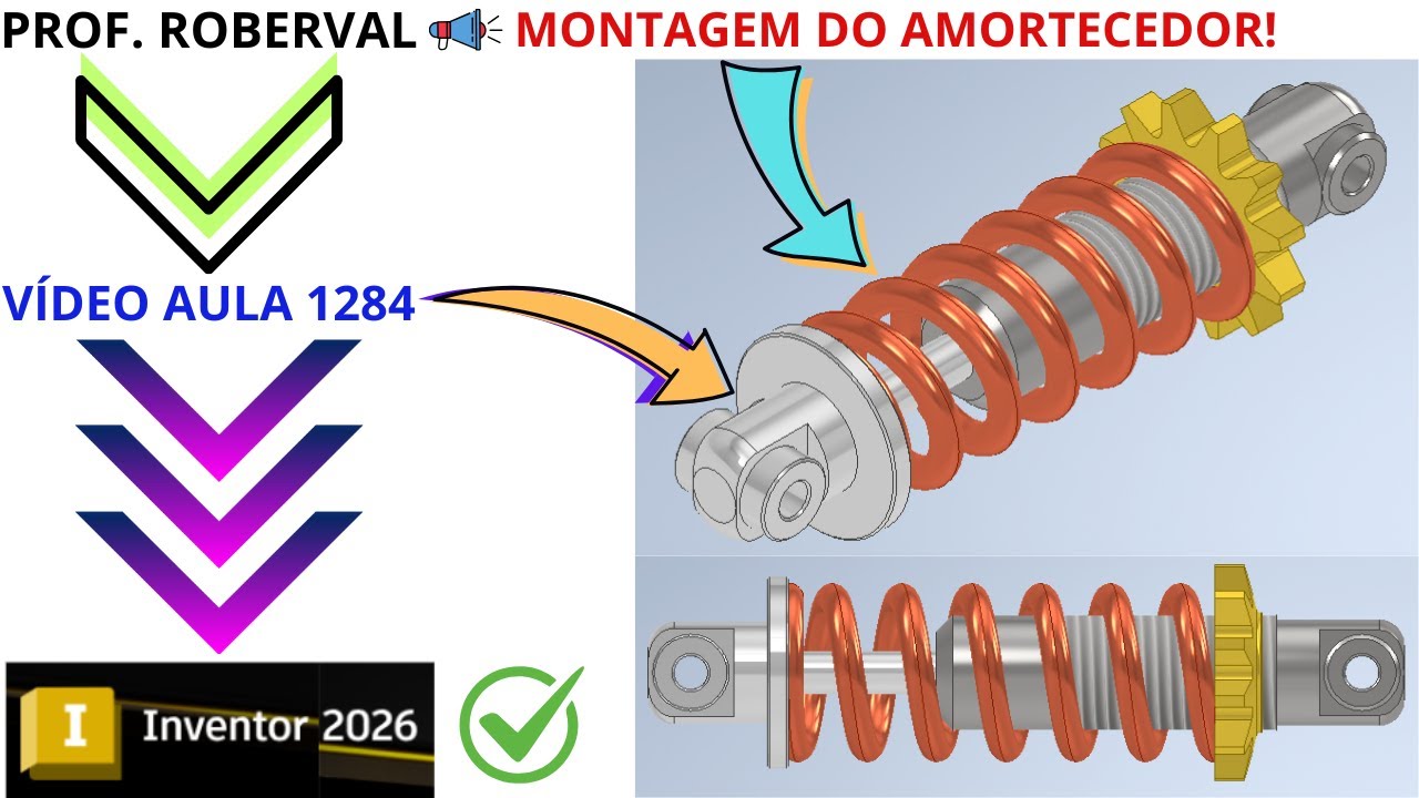 Aula 1284 - Montagem do Amortecedor com seus Componentes no Autodesk Inventor 2026