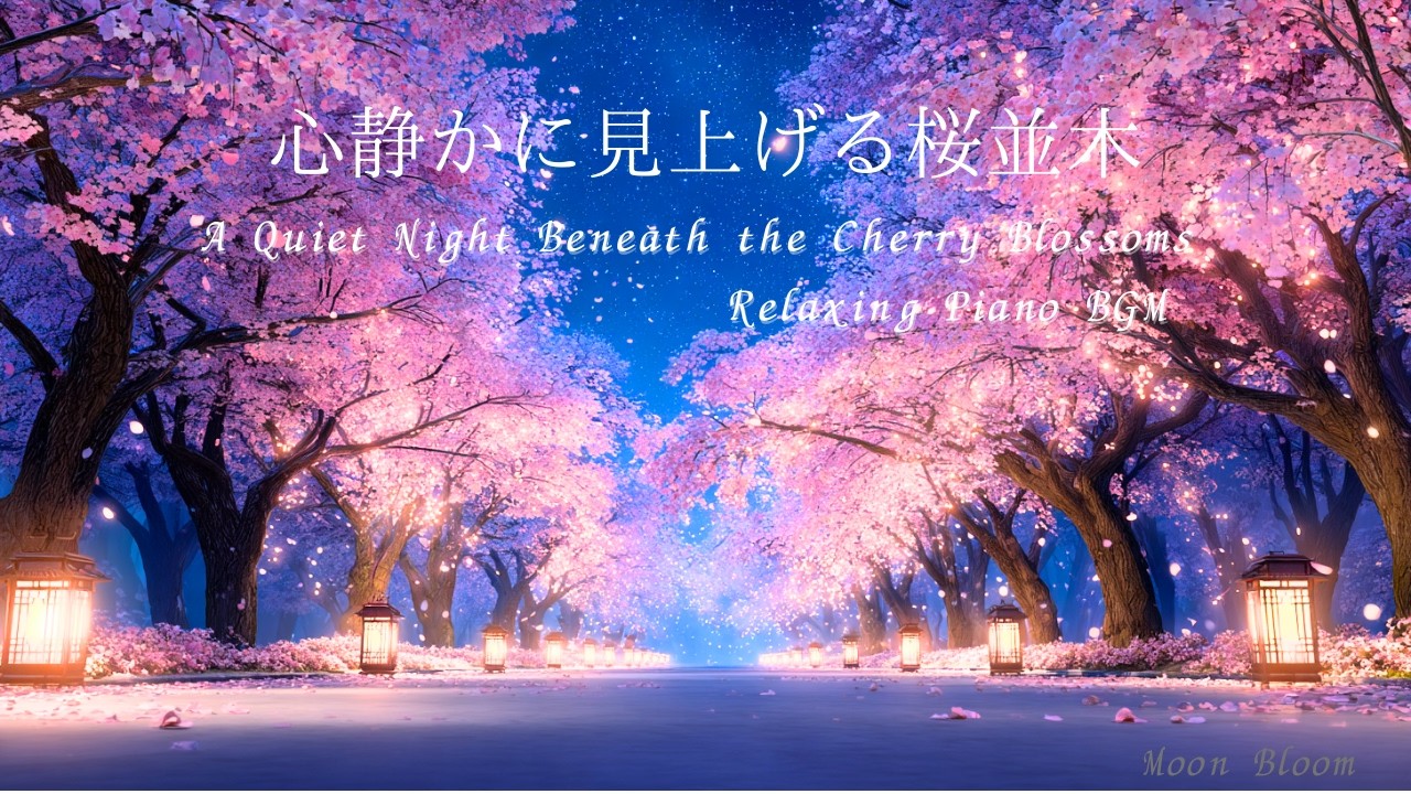 【Relaxing Piano BGM】心静かに見上げる桜並木 | A Quiet Night Beneath the Cherry Blossoms