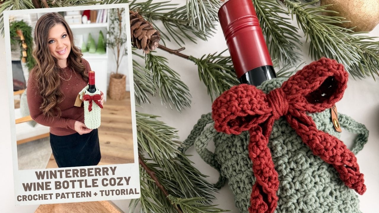 Winterberry Wine Bottle Cozy Free Crochet Pattern Tutorial