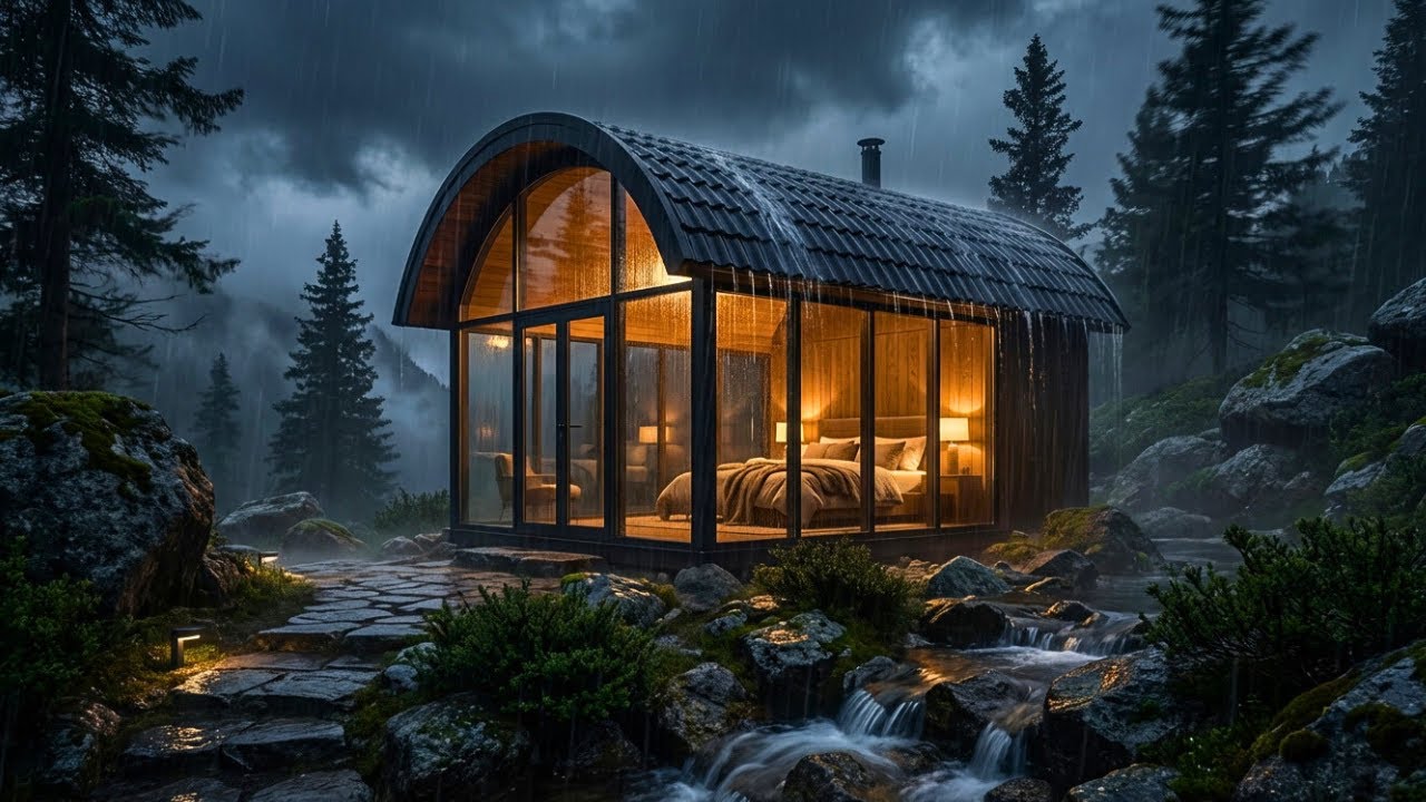 Relaxing Rain Ambience in a Cozy Forest Cabin at Night for Deep Sleep, Insomnia & Stress Relief