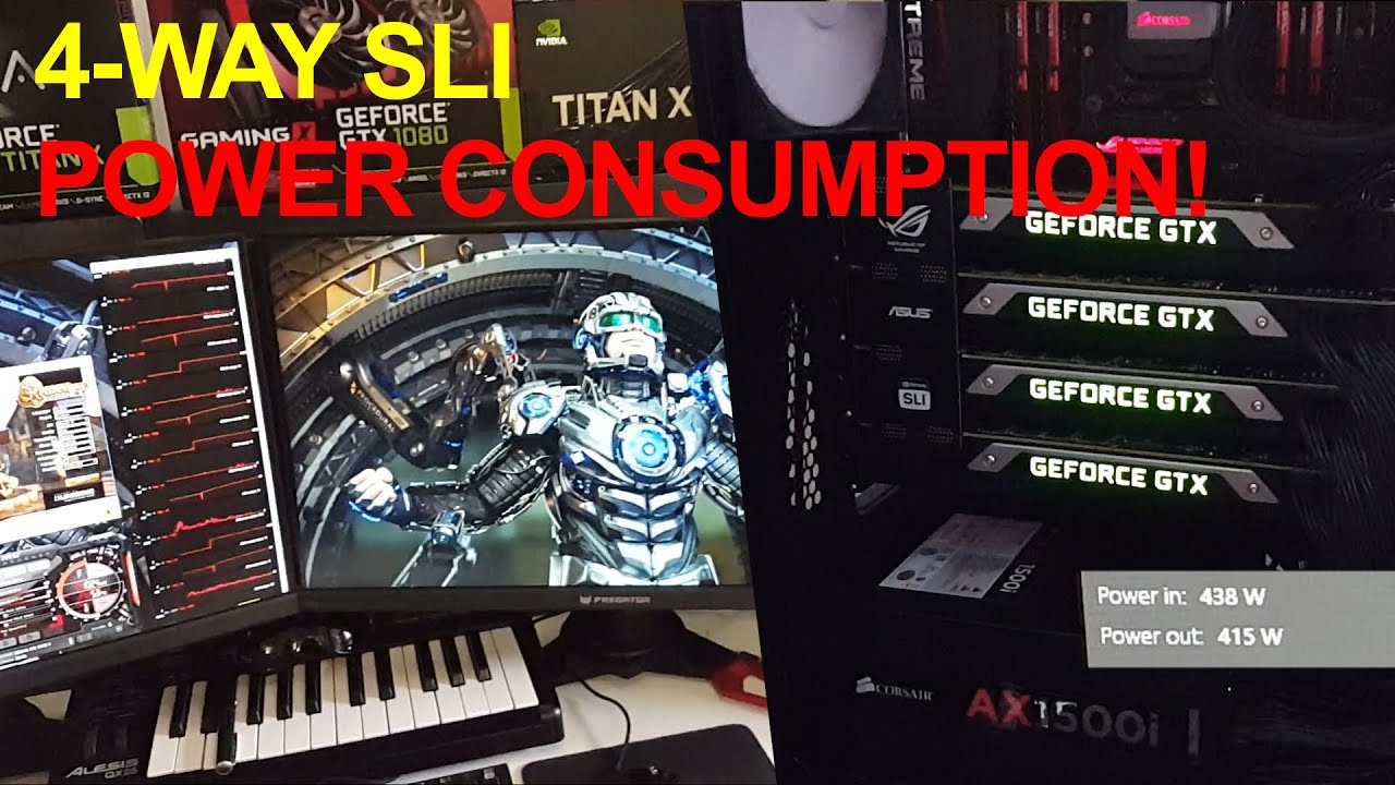 How much power does four GTX Titan X require? 4-Way SLI benchmark at over 1000W!