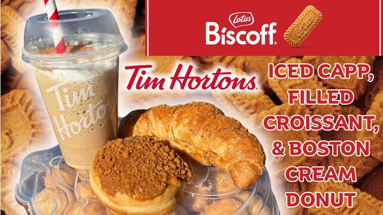НОВИНКА от Тима Хортона: глазурь Lotus Biscoff, круассан с начинкой и пончик Boston Cream — дегус...