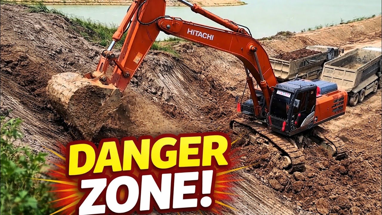 This Hitachi Excavator Took a Risky Scoop — One Slip and It’s Over!