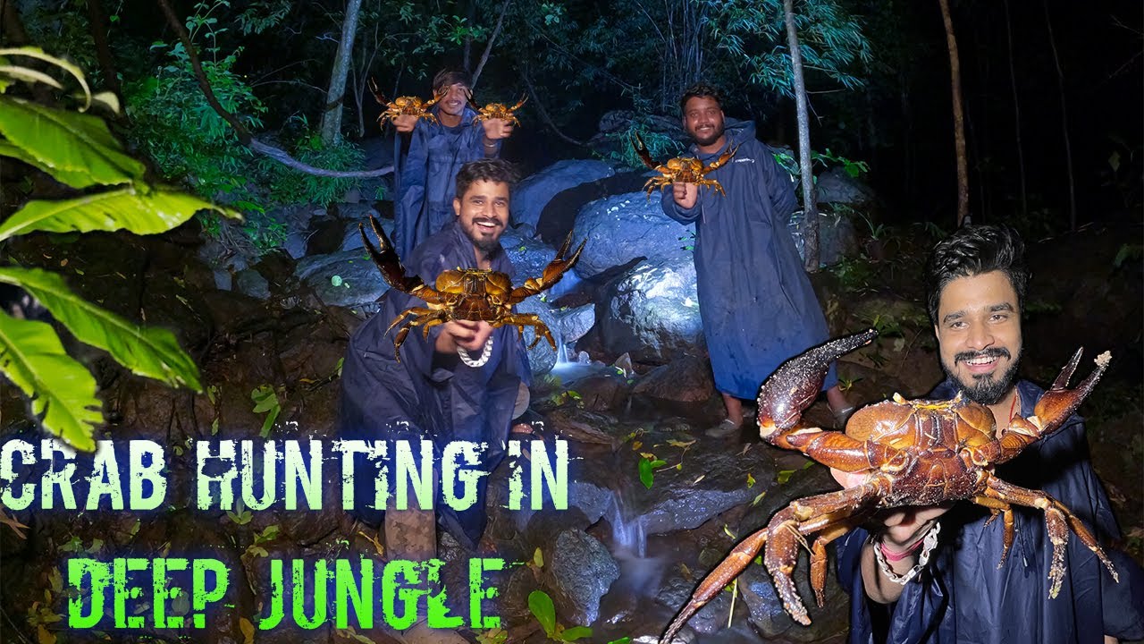 Catching Giant Mountain Crabs at night from Deep Jungle | 3 Days Group Camping in Heavy Rain |Part 3