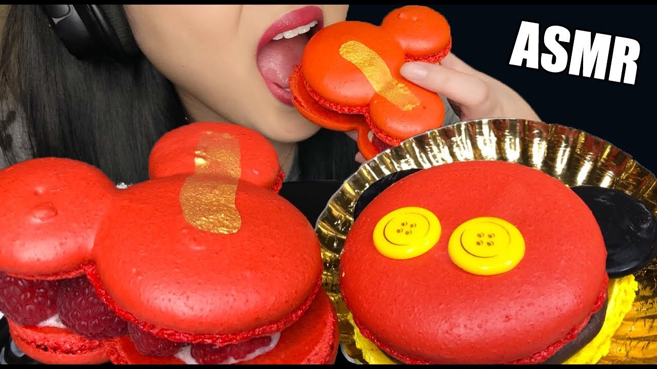 ASMR DISNEY MICKEY MACARONS CHOCOLATE AND RASPBERRIES (Eating Sounds) No Talking ASMR Phan