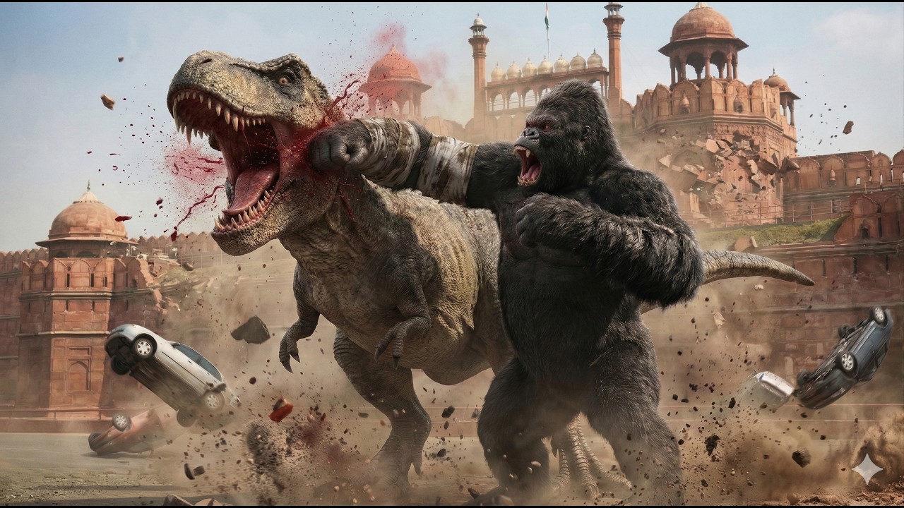 T-Rex Attacks Red Fort… But Giant Gorilla Fights Back!