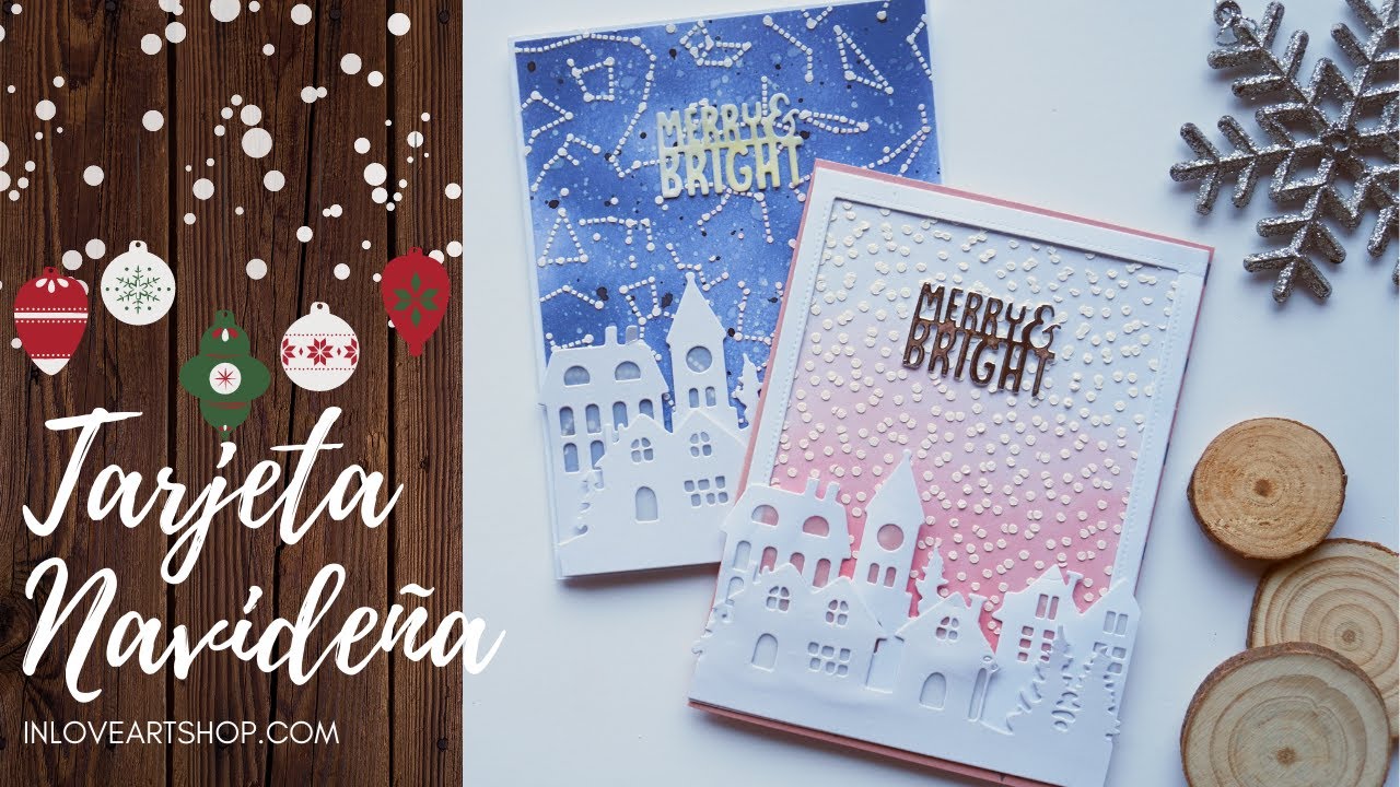 Tarjeta Navideña con stencils y troqueles - Scrapbooking/cardmaking fácil