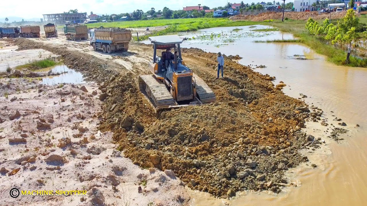 Incredible New Project Landfill Make New Road Start With Bulldozer Pushing Dirt & Dump Truck