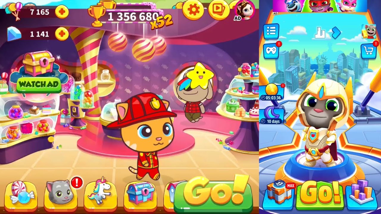 Talking Tom Candy Run & Talking Tom Hero Dash / Ginger vs Platinum Tom - Android iOS
